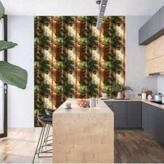 Papel Pintado Oasis de Dosel Dorado | Tropical Airbnb de Lujo