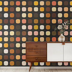 Papel Pintado Ochre Rust Brown Peach Red Round Squads Pattern