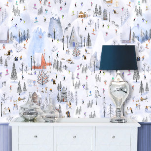 Papel Pintado Ocupado pueblo de esquí alpino de montaña Snowy