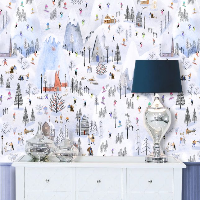 Papel Pintado Ocupado pueblo de esquí alpino de montaña Snowy (Subido por el creador)