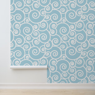 Papel Pintado Olas abstractas Patrón Océano blanco y azul claro