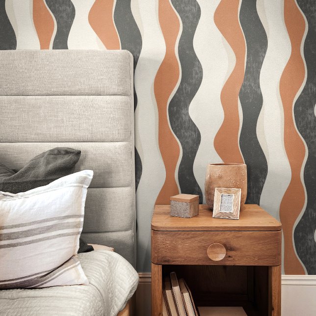 Papel Pintado Olas de desierto retro ( The vintage color palette and organic curves evoke a mid-century modern aesthetic.)
