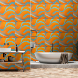 Papel Pintado Olas distorsionadas de Naranja azul