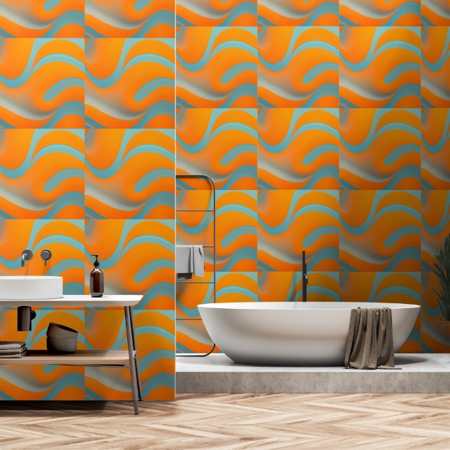 Papel Pintado Olas distorsionadas de Naranja azul (Baño)