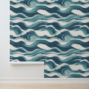 Papel Pintado Olas oceánicas Artista Verde azulado blanco azul e
