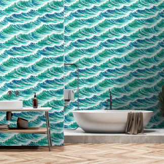 Papel Pintado Olas oceánicas patrón marino sin costura