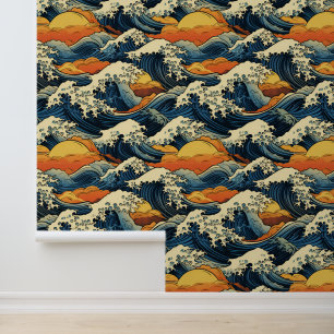 Papel Pintado Olas oceánicas y puesta de sol