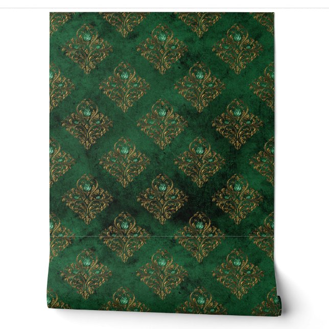 Papel Pintado Old Gold Emerald Francés  (Desenrollar)