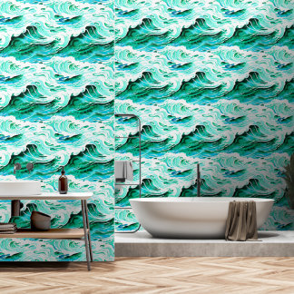 Papel Pintado Oleadas de agua de mar del océano fluyen de manera