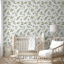 Papel Pintado Olivas acuarela verde salvia