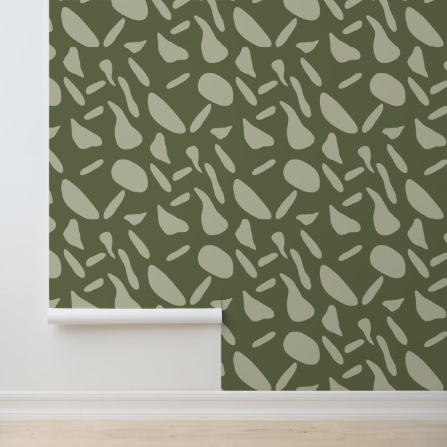 Papel Pintado Olive Green Abstract Dots - Boho Earthy Vibes (Solicitud)