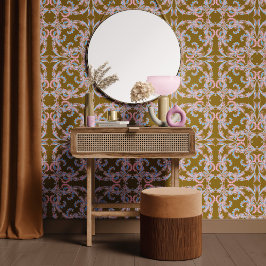 Papel Pintado Olive Green Baroque Ornamental Design