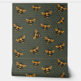 Papel Pintado Olive Green Bee Mingle Wallpaper