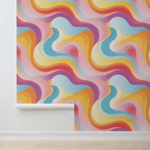 Papel Pintado Onda arco iris retro