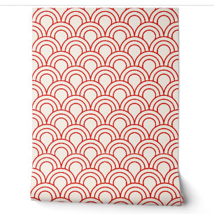 Papel Pintado Onda ondulada china roja y blanca