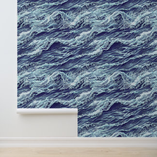 Papel Pintado Ondas sin fisuras patrón ilustracion azul océano