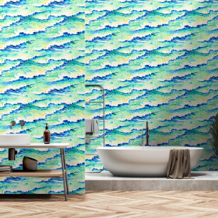 Papel Pintado Ondas sin fisuras patrón playa azul marino