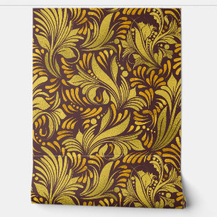 Papel Pintado Opulentos Faux Gold Metallic florecen en el rojo d