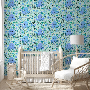 Papel Pintado Opulpo kawaii azul