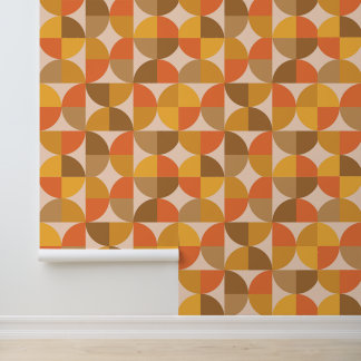 Papel Pintado Orange and Brown Mid Century Half Circles 
