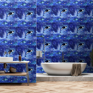 Papel Pintado Orcas bajo la luz de la luna azul