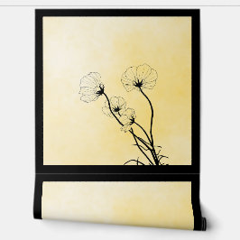 Papel Pintado orchid floral line art on yellow
