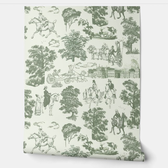 Papel Pintado Orgullo y prejuicio caballos Sage White Toile (Desenrollar)