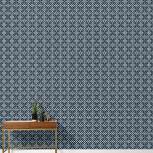 Papel Pintado Ornamento blanco sobre el patrón azul oscuro