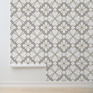 Papel Pintado Ornamento geométrico Patrón tradicional Blanco gri