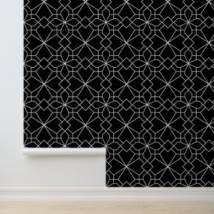 Papel Pintado Ornamento geométrico Patrón tradicional Blanco neg
