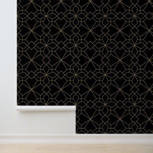 Papel Pintado Ornamento geométrico Patrón tradicional Oro negro