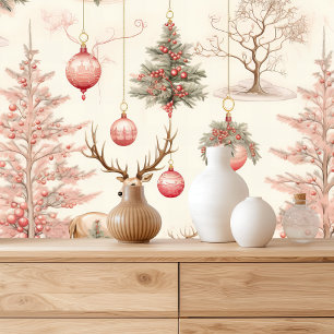 Papel Pintado Ornamentos Y Cervezas De Navidad Rosados Retro