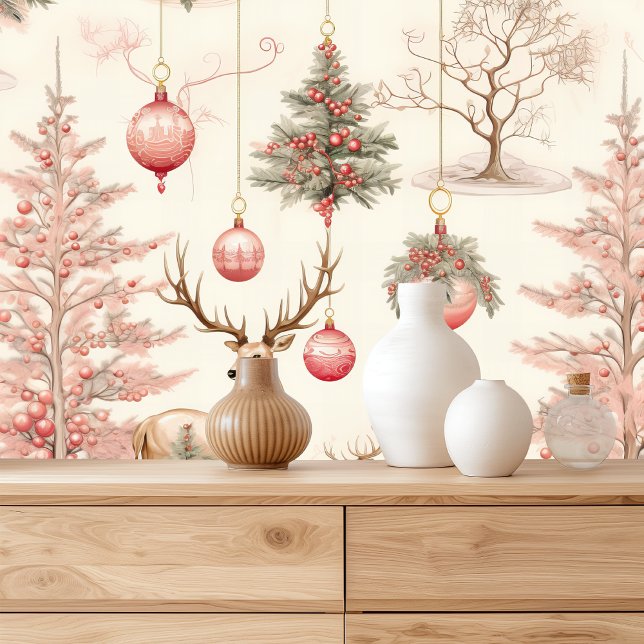 Papel Pintado Ornamentos Y Cervezas De Navidad Rosados Retro (Subido por el creador)