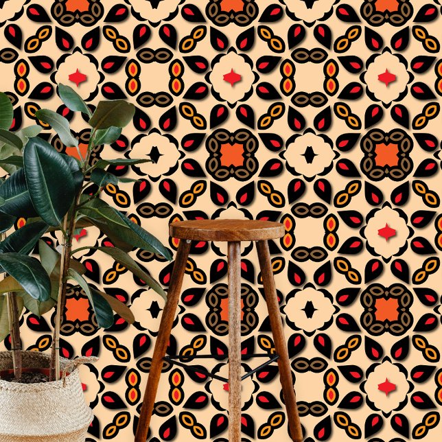 Papel Pintado Ornate Beige Rojo Negro Floral Patrón Geométrico (Subido por el creador)