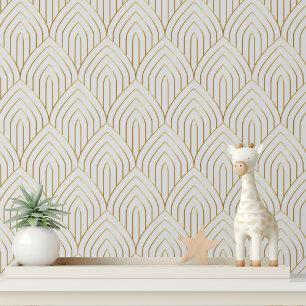 Papel Pintado Oro Blanco Art Deco Arco Geométrico