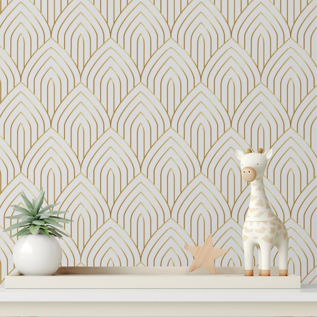 Papel Pintado Oro Blanco Art Deco Arco Geométrico (Subido por el creador)