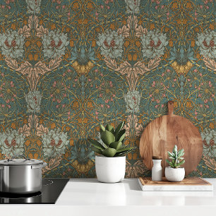 Papel Pintado Oro Turquesa verde azulado William Morris