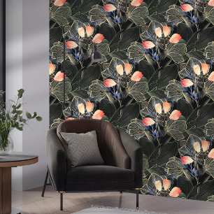 Papel Pintado Oscuro Moderno Elegante Boho Floral Negro