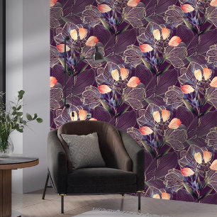 Papel Pintado Oscuro Moderno Elegante Boho Floral oscuro morado