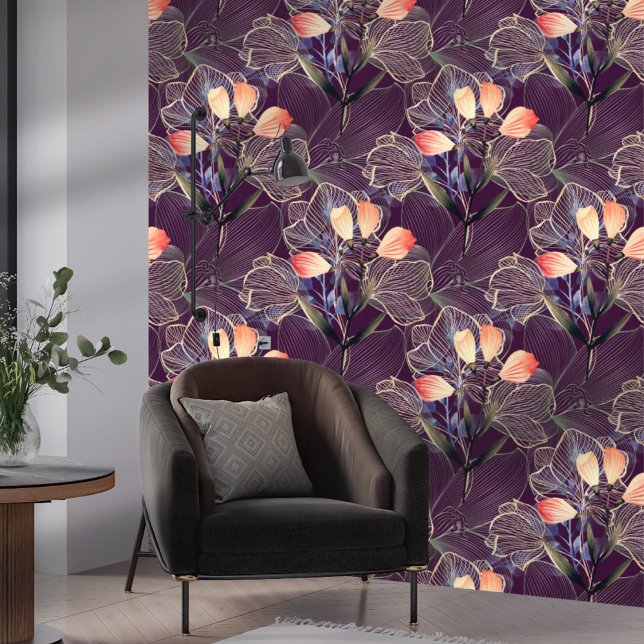 Papel Pintado Oscuro Moderno Elegante Boho Floral oscuro morado (Subido por el creador)