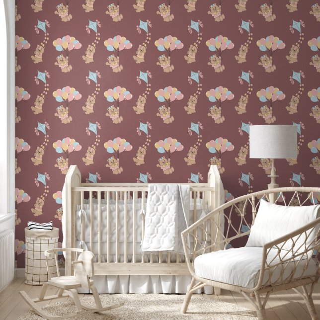 Papel Pintado Osito de bebé lindo y globos (Niños)