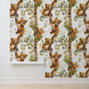 Papel Pintado Ositos trepando a un árbol Bosque forestal