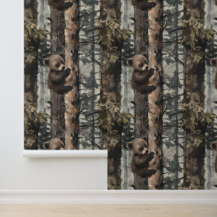 Papel Pintado Oso Bebé Subiendo Árbol Bosque Forestal