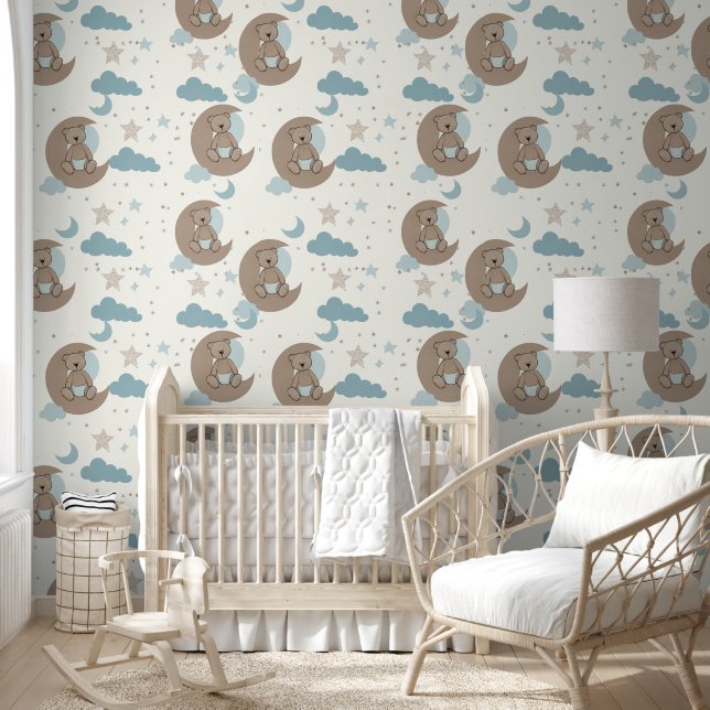 Papel Pintado Oso de peluche azul (Niños)