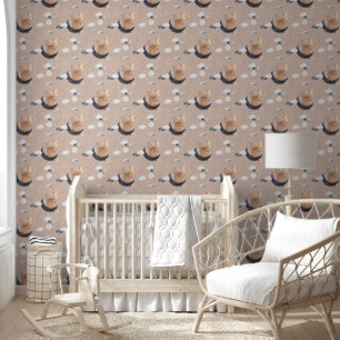 Papel Pintado Oso de peluche lindo sentado en la luna suave guar