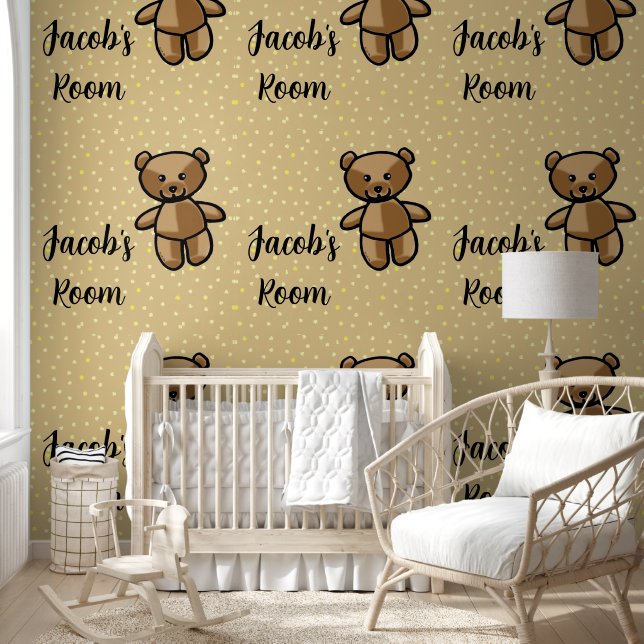 Papel Pintado oso de peluche para bebés (añada nombre) (Niños)