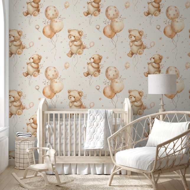 Papel Pintado Oso de Teddy y globos Nursera para bebés (Niños)