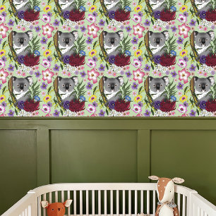 Papel Pintado Oso Koala Lindo Verde Flora Vida Silvestre Austral