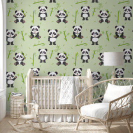 Papel Pintado Oso Panda Bonito Bambú Kawaii Animales Guardería