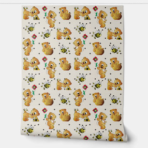 Papel Pintado Oso y abejas con burbujas: fondo cambiable